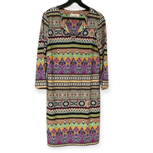 Nicole Miller Studio V Neck Multicolored Dress Size 12 - Picture 1 of 5